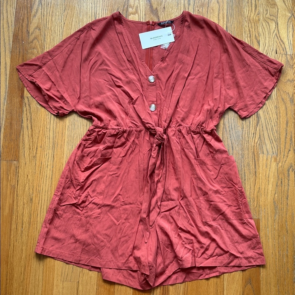 BloomChic Terracotta Button-Front Romper